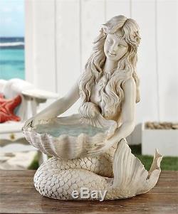 17.7 Mermaid Design Garden Birdbath Polystone with Textural Detailing NEW