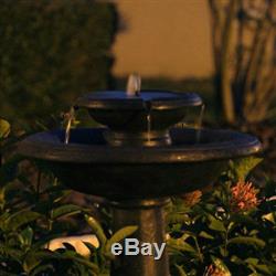 2-Tier Outdoor Solar Bird Bath Fountain Oiled Bronze Finish Garden Patio Decor