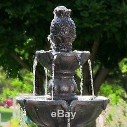 4-Tier Electric Pineapple Water Fountain Tall Black Garden Birdbath Yard Art