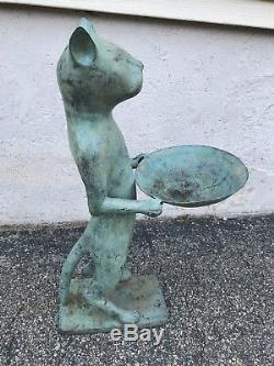 Antique Brass 25 Standing Cat Garden Sculpture Bird Bath Bird Feeder