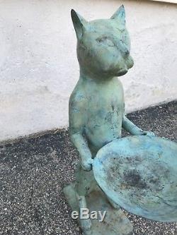Antique Brass 25 Standing Cat Garden Sculpture Bird Bath Bird Feeder