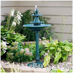 Bird Bath 2 Tier Pedestal Water Fountain w Pump Outdoor Garden Fish Sculpture