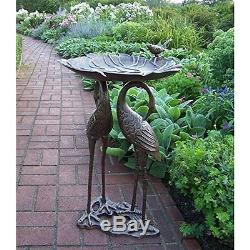 Bird Bath Stand Cast Iron Pedestal 2 Crane Garden Yard Outdoor Rust Free Durable