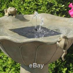 Bird Bath Water Fountain Solar Powered Panel Pump Pedestal Resin Outdoor Garden