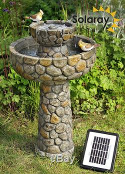 Cobbled Birdbath Solar Water Fountain Garden Feature Outdoor Decoration New