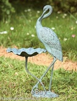 Crane Birdbath Garden Sculpture Bird Bath Feeder Statue Coastal Heron 29H