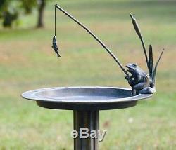 Fishing Frog Birdbath Sundial Whimsical Garden Metal Bird Bath 32H