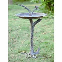 Little Bird On Aluminum Branch Birdbath with Sundial Large Garden Sculpture 27H