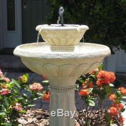 Outdoor Garden Water Fountain Solar Pump 2-Tier Birdbath Stone Bowl Patio Decor