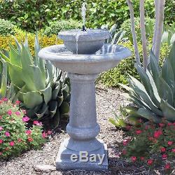 Outdoor Water Fountain Solar Bird Bath 2-Tier Cascade withLed Lights Garden Decor