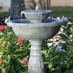 Outdoor Water Fountain Solar-On-Demand Bird Bath 2-Tier Garden Backyard New