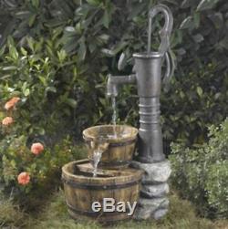 Outdoor Water Pump Half Whiskey Barrel Fountain Garden Yard Bird Bath Home Decor