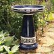Pedestal Bird Bath Blue Outdoor Garden Yard Freestanding Clay Feeder Decor Stand