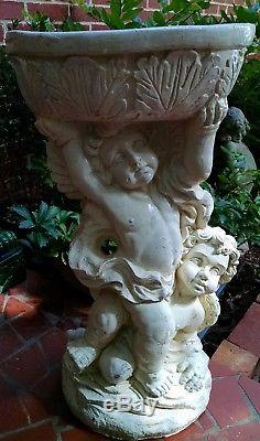Putti Angel Bird Bath Italian Art Pottery Winged Cherub Garden Statue Ceramic