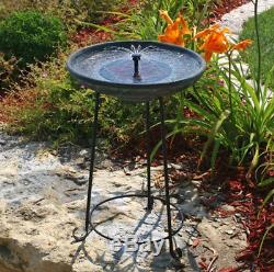 Solar Birdbath Fountain Tub Outdoor Water Wrought Iron Stand No Plumbing Garden