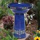 Solar Ceramic Bird Bath Pedestal Outdoor Garden Birdbath Yard Patio Bowl Flower
