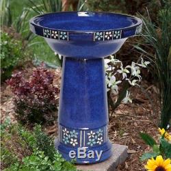 Solar Ceramic Bird Bath Pedestal Outdoor Garden Birdbath Yard Patio Bowl Flower