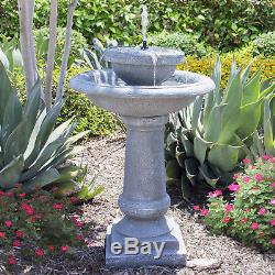 Solar Power 2 Tier Weathered Bird Bath Garden Water Fountain Home Outdoor Patio