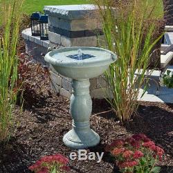 Solar Power Bird Bath Fountain Gray Stone Finish Garden Yard Patio Water Bowl