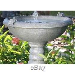 Solar Power Bird Bath Fountain Gray Stone Finish Garden Yard Patio Water Bowl