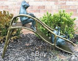 Two Happy Frogs Sliding On Playground Slide Statue Alumunium Garden Large 25L