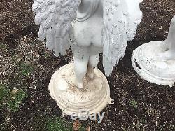 Vintage Pair Shabby Winged Cherub Putti Angel Bird Bath Garden Statue 43