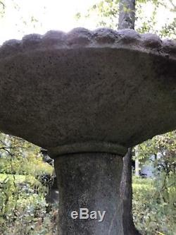 Vtg 30Tall-Large Victorian Pedestal Bird Bath-Garden Statue Concrete/Cement