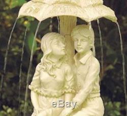 Young Couple Water Fountain Boy Girl Statue Birdbath Outdoor Garden Decor