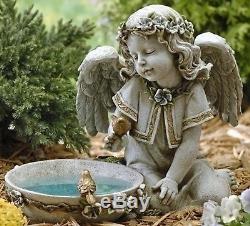 11 Solar Seated Angel Bird Bath Outdoor Garden Statue Joseph's Studio # 62852