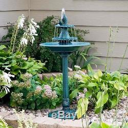 Bird Bath Water Fountain Stand Outdoor Antique Feeder Yard Garden Pedestal Pump