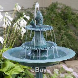 Bird Bath Water Fountain Stand Outdoor Antique Feeder Yard Garden Pedestal Pump