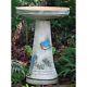 Ceramic Hand Painted Bird Bath Pedestal Vintage Garden Decor Water Bowl Outdoor