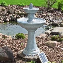 Dual Pineapple Solar Water Fountain On Demand Bird Bath Gray Garden Outdoor New