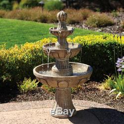 Garden 3 Tier Stone-like Cascading Water Fountain Birdbath Classic Electric Pump