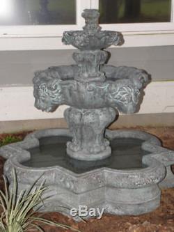 Garden Water Lion's Head Fountain Feature Bird Bath 3-Tier Outdoor Yard Decor