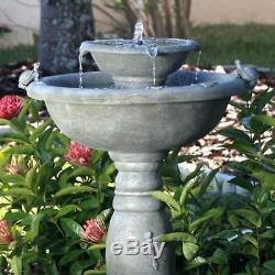 Outdoor Water Fountain Solar On Demand Bird Bath 2-Tier Garden Backyard Modern
