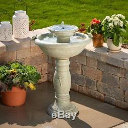 Outdoor Water Fountain Solar On Demand Bird Bath 2-Tier Garden Backyard Modern