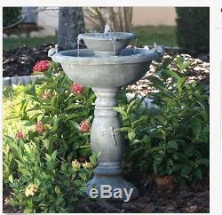 Outdoor Water Fountain Solar On Demand Bird Bath 2-Tier Garden Backyard New