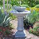 Solar Power Pedestal Fountain Bird Bath Weathered Stone-look 2 Tier Yard Garden